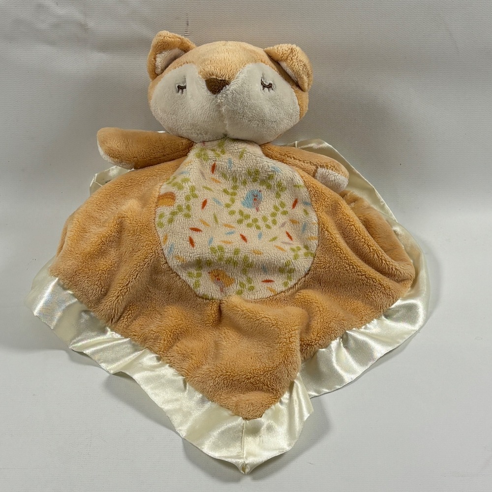 Douglas Baby Fox Snuggler Lovey Security Blanket Tan White Satin Trim Mushroom